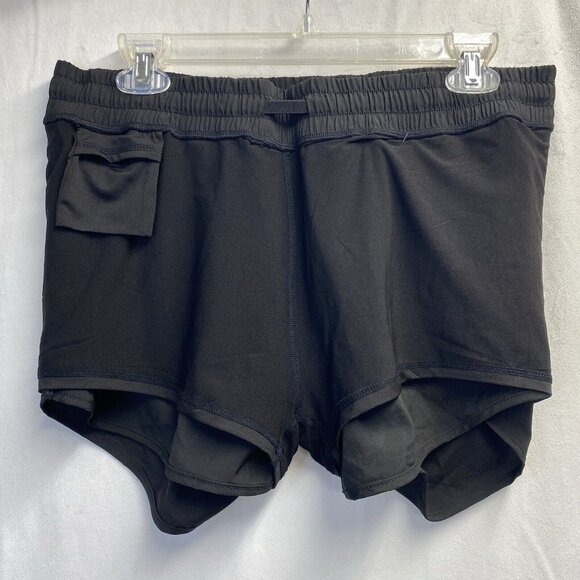 AFITNE Lined Elastic Waist Athletic Running Shorts Women Large Black Zip Pocket - Picture 11 of 14